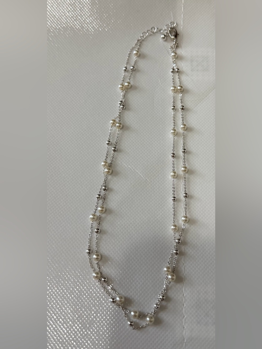 Elegant Pearl Station Silver-Tone Necklace - White